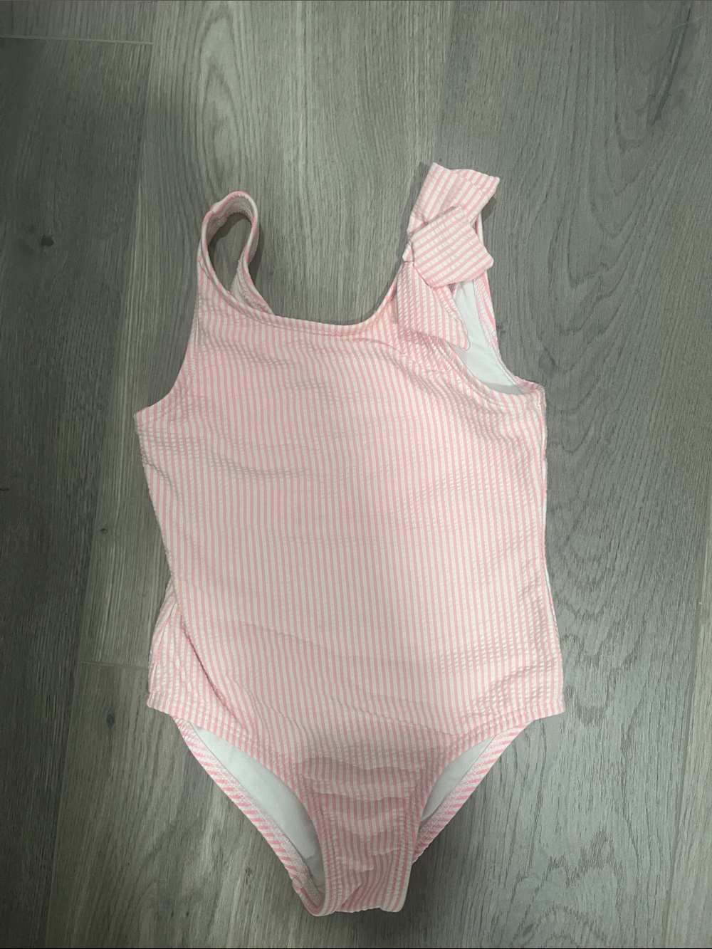 Never worn cat and jack pink and white stipe bathing suit girls size 5T